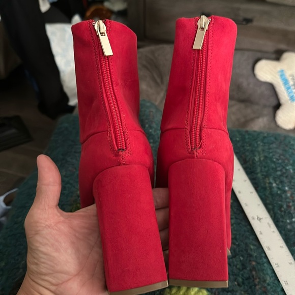 JustFab Shoes - red suede~ish ankle boots. 4in heel